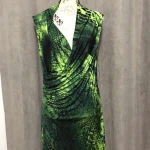 Eli Tahari wrap dress green snake print 100% silk